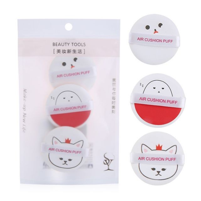 Lameila 3 pcs Beauty Makeup Puff Cute Pattern Round Foundation Custome Logo Air Cushion Puff A727