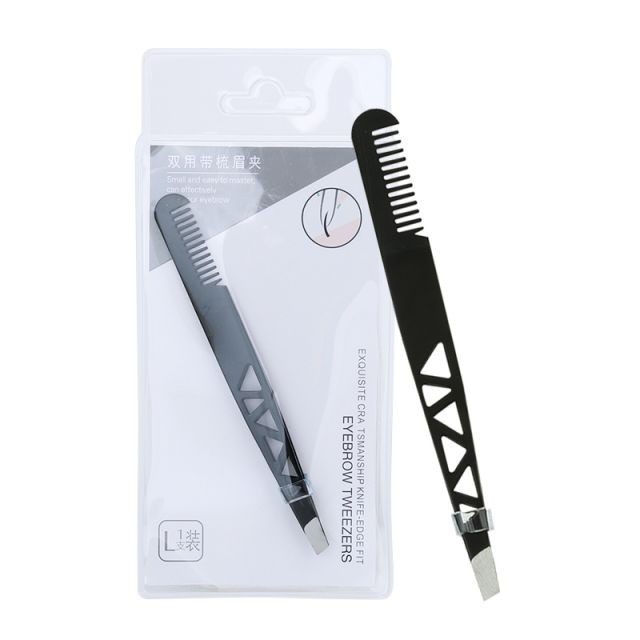 Wholesale Cosmetic Stainless Steel Eyebrow Tweezers and Eyebrow Hair Remove Clip with Comb A228