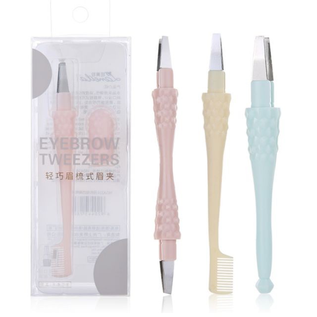 Lameila Pink Eye brow Tool Private Label Plastic Colourful Slanted Eyebrow Tweezers With Comb A223/A224/A225