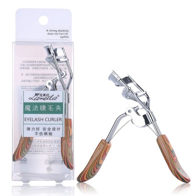 Lameila Private label wholesale eye makeup tools silver eyelash curler with wooden handle A313