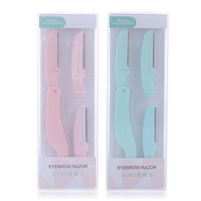 Lameila 3 in 1High quality plastic foldable facial stainless steel blade eyebrow razor set A0262