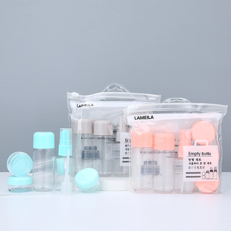 Lameila 8 pcs Travel Kit Bottle Cosmetic Empty Plastic Travel Bottle Containers Cream Toner PET Bottles LA1077