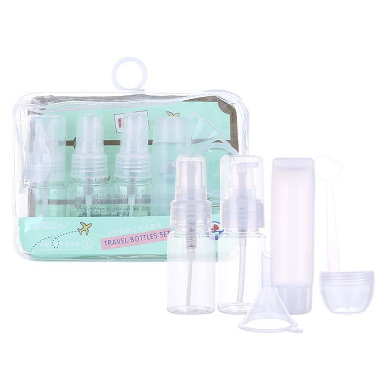 9 In 1 pet empty bottle packaging transparent travel plastic cosmetic bottles set