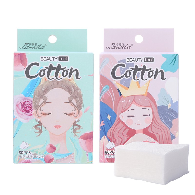 Lameila 80 pcs thin save water skin care cotton makeup pads carton printing face cleaning makeup remover cotton pad B0110