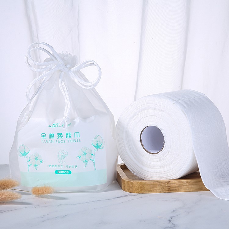 Reel Drawstring Bag 80pcs beauty Skin Care Mesh Disposable Face Cleaning Cotton Towel B337