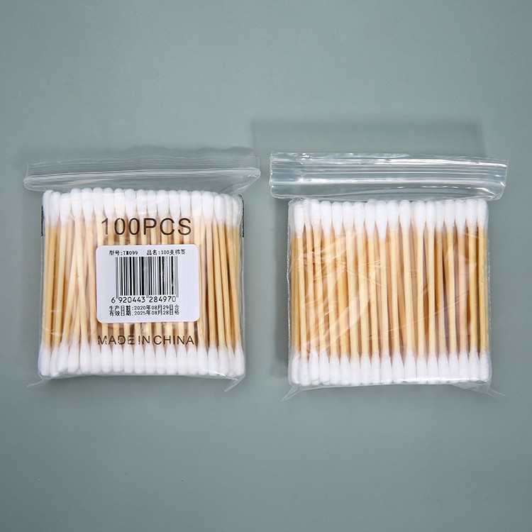 Lameila 100pcs Cotton Bud Disposable Double Head Tip Bamboo Wooden Stick Cotton Swabs TM099