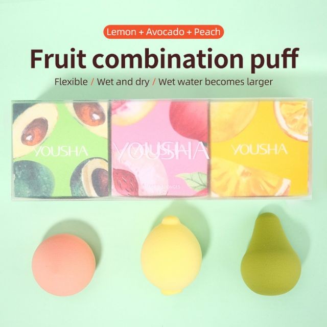 Yousha 3pcs Fruit Powder Puff Soft Natural Latex Free Beauty Makeup Egg Sponge Wet And Dry Dual-Use Makeup Sponge Set Yf220