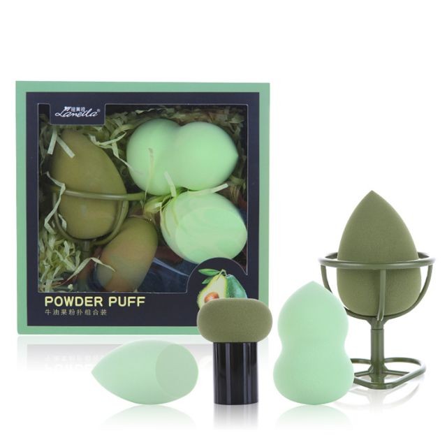 New Style 4 in 1 Makeup Blending Sponge Set Holder Beauty Green Makeup Sponge Blender Custom Logo A80145