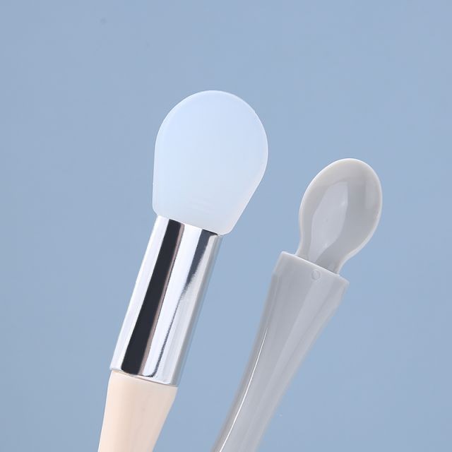Lameila New Double-headed DIY Skincare Mask Brush Facial Mask Applicator Nylon Silicone Face Mask Brush And Spoon B0526