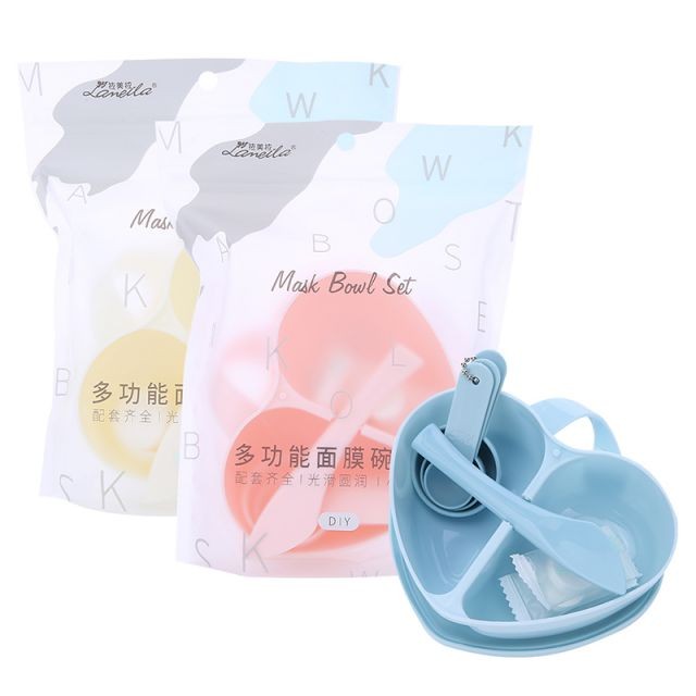 Lameila Guangzhou plastic bowl heart-shaped 7 in 1 plastic mask bowl set facial bowl spoon brush set D0895