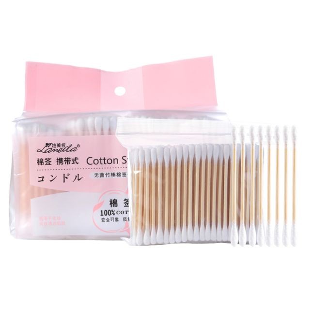 Lameila wholesale makeup bamboo stick round double head tips cotton buds cotton swabs travel set package b0144