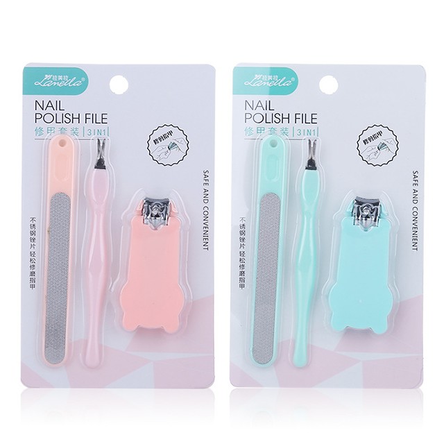 Lameila wholesale 3pcs nail care tools stainless steel cute nail clipper set manicure set F0105