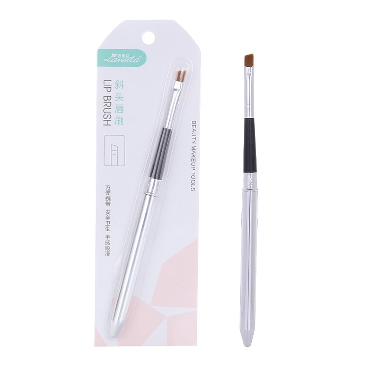 Lameila Ladies Makeup Tools Slant Silver Lip Gloss Makeup Brush Single Cosmetic Lipgloss Applicator Nylon Brush With Tube B0492