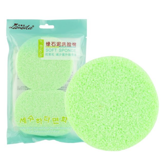 Lameila body face washing sponge 2pcs wholesale stock custom OEM reusable big round compress facial cleansing sponge B2072