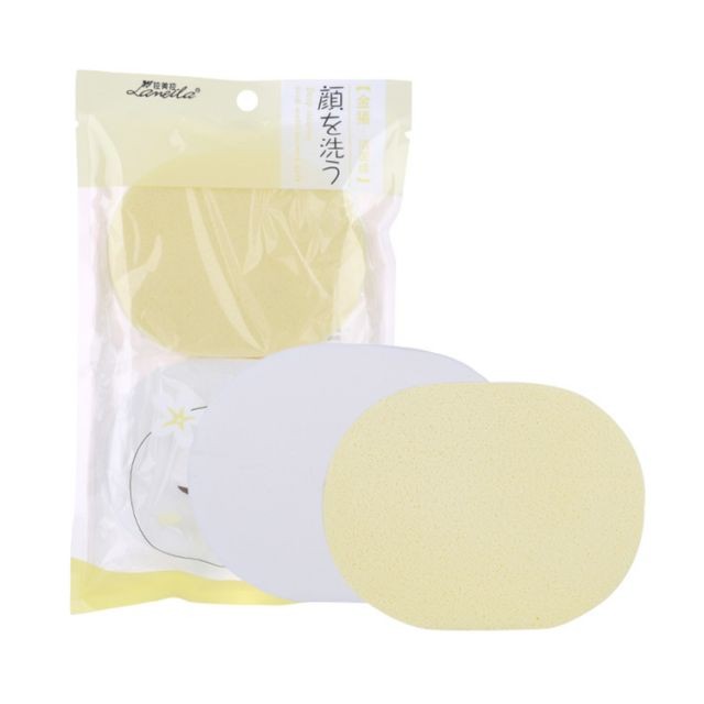 Lameila Hot Sale 2 Pieces Facial Cleansing Sponge Deep Clean Face Care Tools White And Yellow Face Cleaning Puff B2187