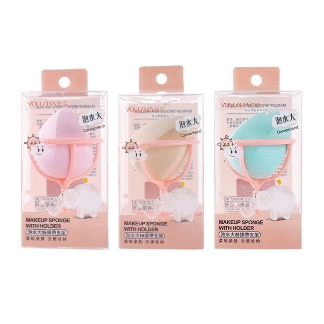 Yousha Manufacturer Latex Free Soft Colorful Hexagonal Water Drop Shape Foundation Powder Puff Makeup Sponge With Holder YF128