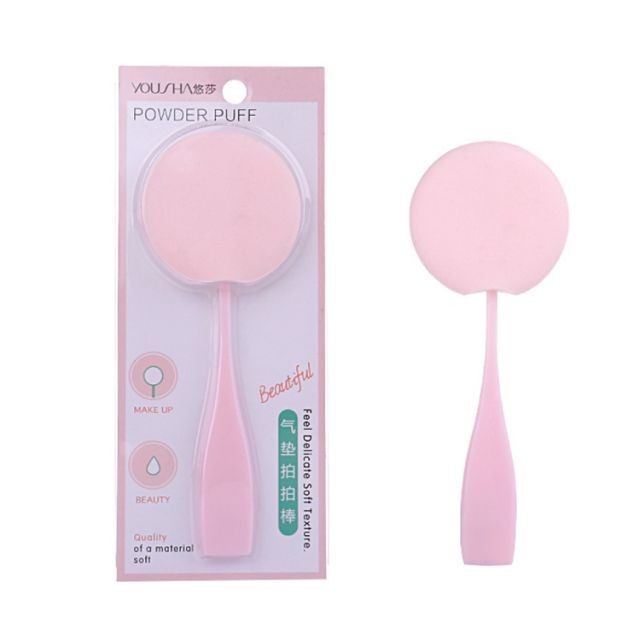 Yousha professional Private Label latex free pink face makeup cream round sponge cosmetic makeup powder puffs with handle YF138