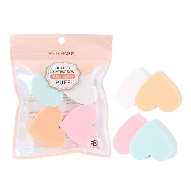 Yousha facial makeup puff makeup sponges heart 4pcs pink white light blue Foundation cosmetic blending sponges puff YF144