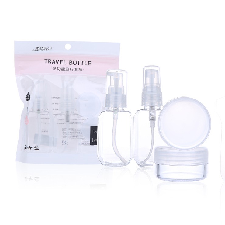 Lameila 5pcs Pack Private Label Clear Square Empty Plastic Lotion Pump Spray Bottle Kit PET Perfume Travel Bottles LA1092