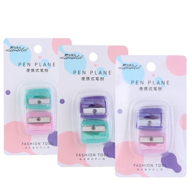 Lameila 2pcs Cosmetic Eyebrow Pencil Plastic Stainless Steel Private Label Logo Pink Purple Makeup Pencil Sharpener No.36