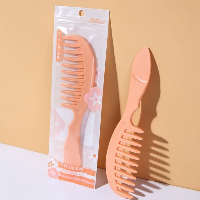 Lameila Private Label Thickened Handle Orange Hairdressing Comb Comfortable Hair Comb Plastic Detangling Wide Tooth Comb C315