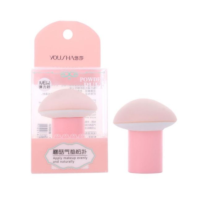 Yousha Manufacturer New Design Custom LogoLatex Free Soft Mushroom Shape Cosmetic Sponge Powder Puff With Plastic Handle YF140