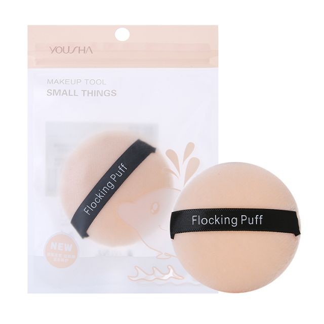 Lameila Custom Flocking Makeup Foundation Velour Puff Cosmetic Loose Powder Black Fluffy Puff With Satin Ribbon YF170