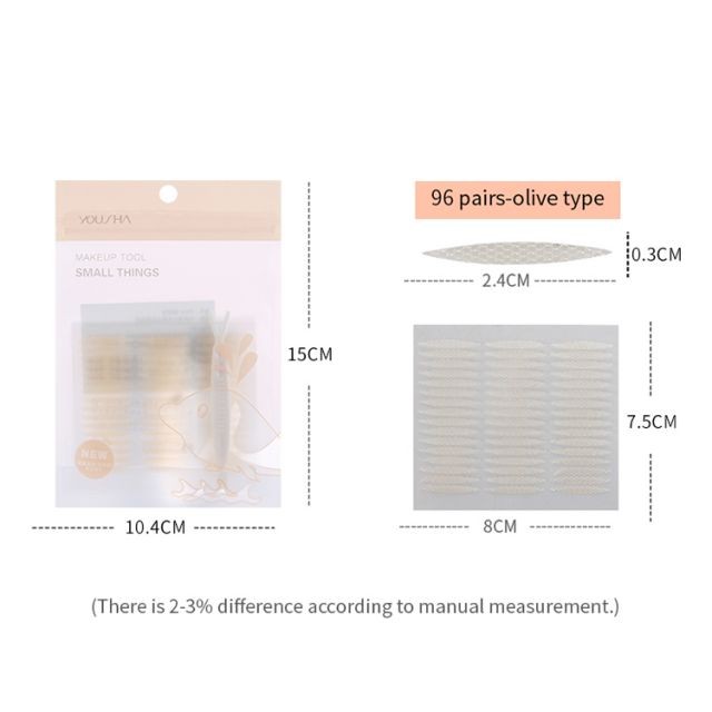 Yousha 96 Pairs Cosmetic Eye Tool Natural Color Lace Invisible Long-Lasting Double Eyelid Stickers Eyelid Fiber Tape YS064