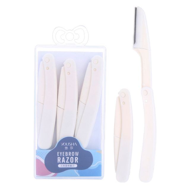 Yousha 3pcs Foldable Eyebrow Trimming Knife Protective Net Sharp Women Eyebrow Razor Safety White Eyebrow Shaver YX128