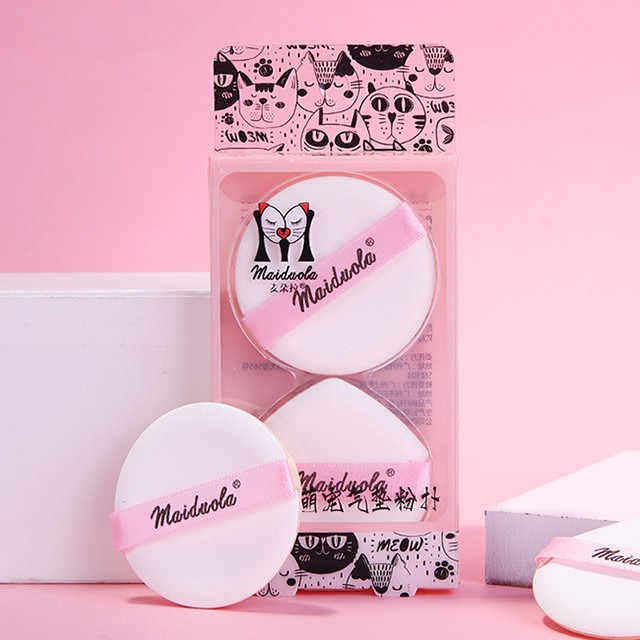 Maiduola round pointed cosmetic puff 2pcs factory custom logo OEM mini finger soft face powder puff small air makeup puff MDL056