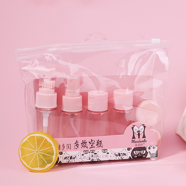 New Arrival Pink Lameila 6pcs Pet Travel Cosmetics Plastic Spray Lotion Bottles And Cream Jars Bottle Set MDL550
