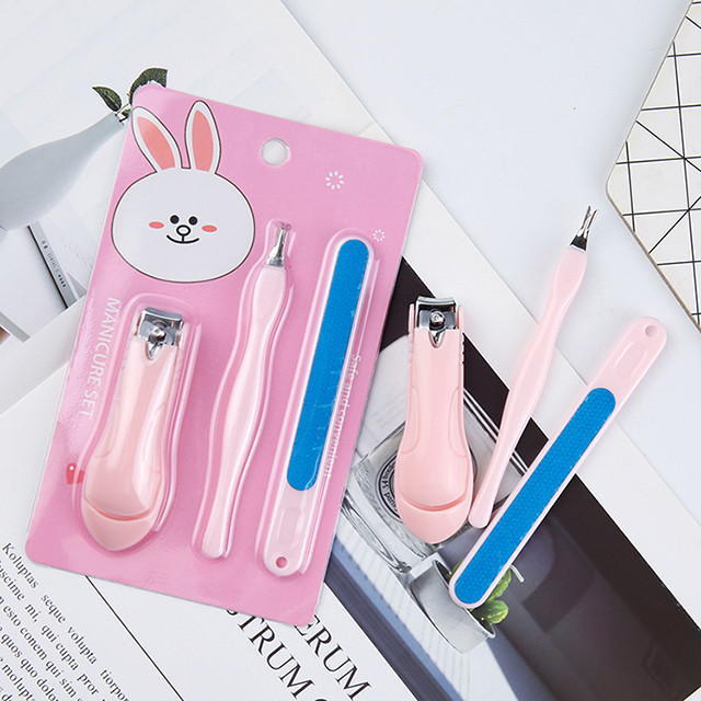 Wholesale Custom Logo Packaging Pedicure Set Pink 3pcs Stainless Steel Nail File Clippers Manicure Set for women S963