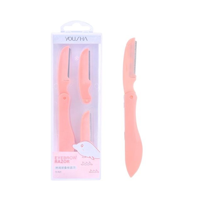 Yousha 1+2pcs Wholesale Eyebrow Trimmer Women Beauty Eyebrow Shaper Custom Metal Folding Eye Brow Razor Yx114