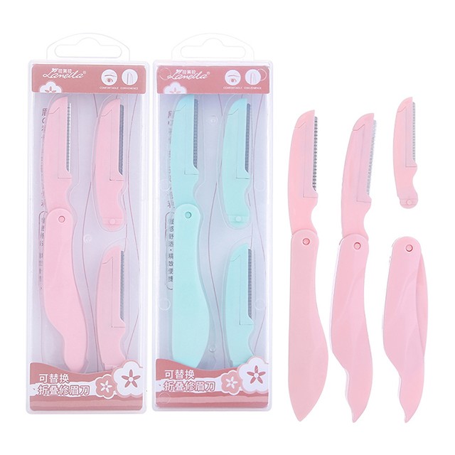 Lameila Ladies Mini Durable Brow Shaping Knife Senseless White Eyebrow Razor Kit Antiskid Handle 3pcs Eyebrow Trimmer A982