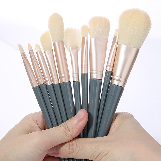 Stylish Design Lady Cosmetic Brush Kits Gold Matte Aluminum Tube  Women Soft Nylon Yellow Hair Gentle 10pcs Makeup Brush Set