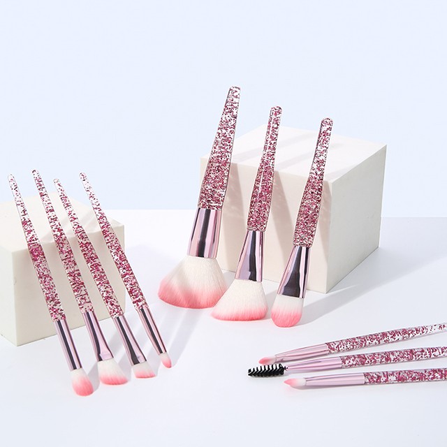 Fashion Design Style Pink Glitter Plastic Handle Woman Facial Cosmetic Brushes10pcs Makeup Brush Set Beauty Make Up Tools