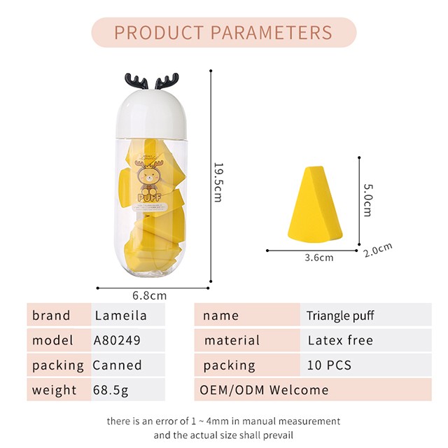 Lameila Wholesale Female Washable 10pcs Yellow Sector Cosmetic Puff Boxed Latex Free Soft Makeup Powder Puff For Woman A80249