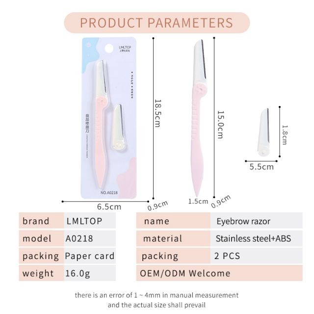 Lameila Private Label 1+1/set Eyebrow Trimmer Shaper Blade Stainless Steel Safety Folding Eyebrow Razor Kit For Women A0218