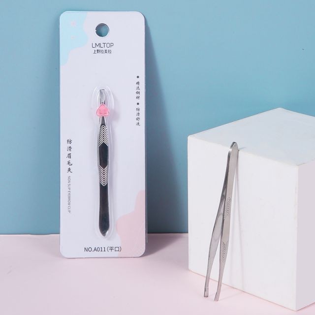 Lameila High Quality Eyelash Extension Eyebrow Tweezers Stainless Steel Private Label Flat Slanted Eyebrow Clip Tong A011