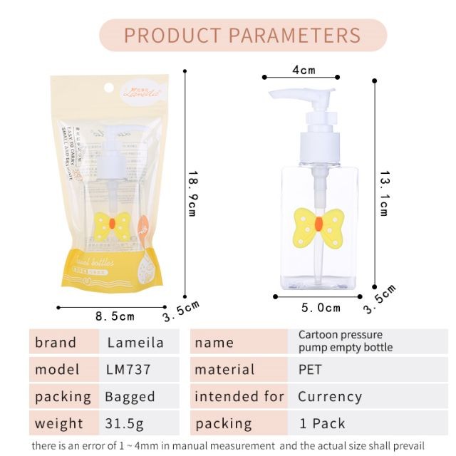 Lameila Pump Bottle 100ml PET Transparent Square Shape Cosmetic Shampoo Lotion Facial Cleanser Plastic Empty Bottle LM737