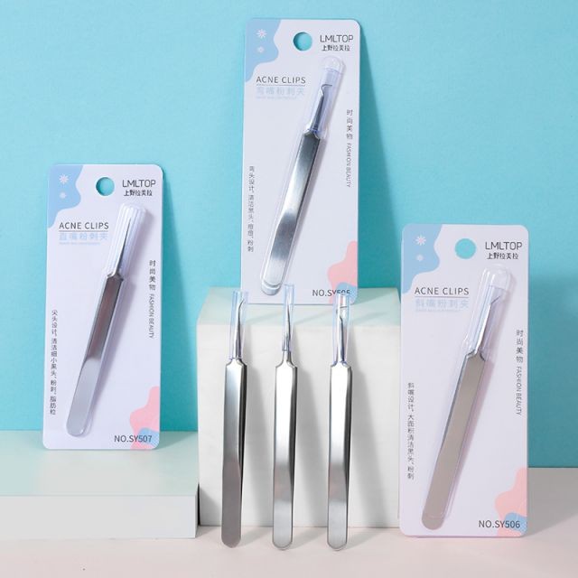 Wholesale Stainless Steel Curved Lash Tweezer Point Tweezers For Eyelash Extension Custom Logo Acne Removal Needle SY505-506-507