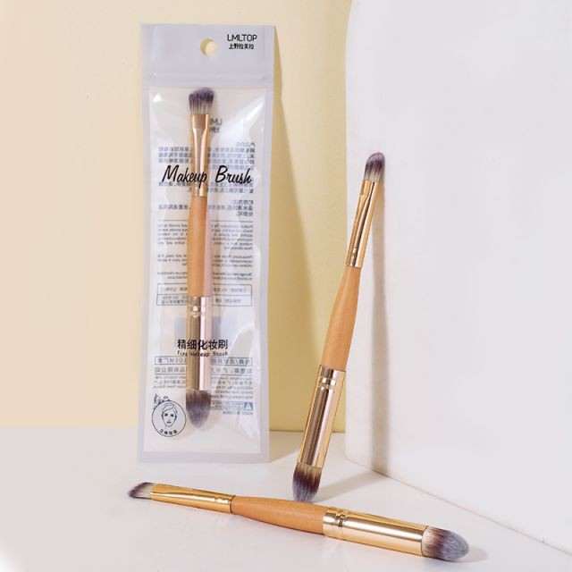 LMLTOP Private Label Double Ended Makeup Brushes Soft Nylon Eye Shadow Blending Brush Wood Handle Concealer Make Up Brush B0483