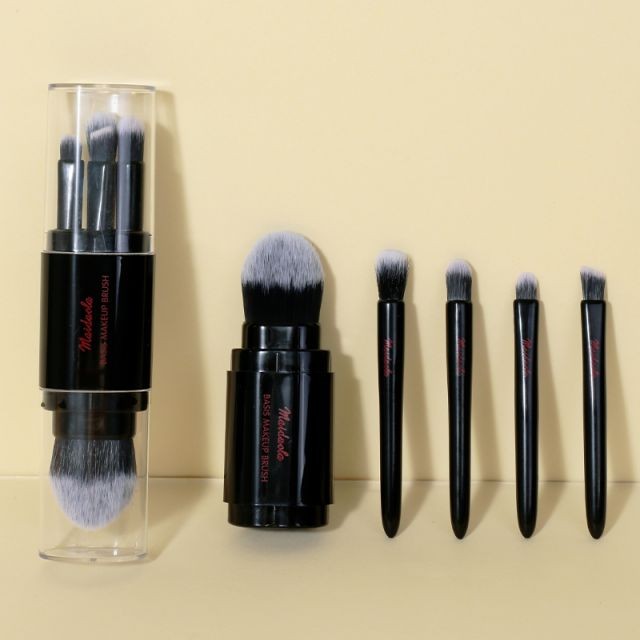 LMLTOP 5pcs Private Label Black Make Up Brushes Natural Hair Portable Mini Eye Make Up Brush Set Custom Makeup Brush Bag L0973