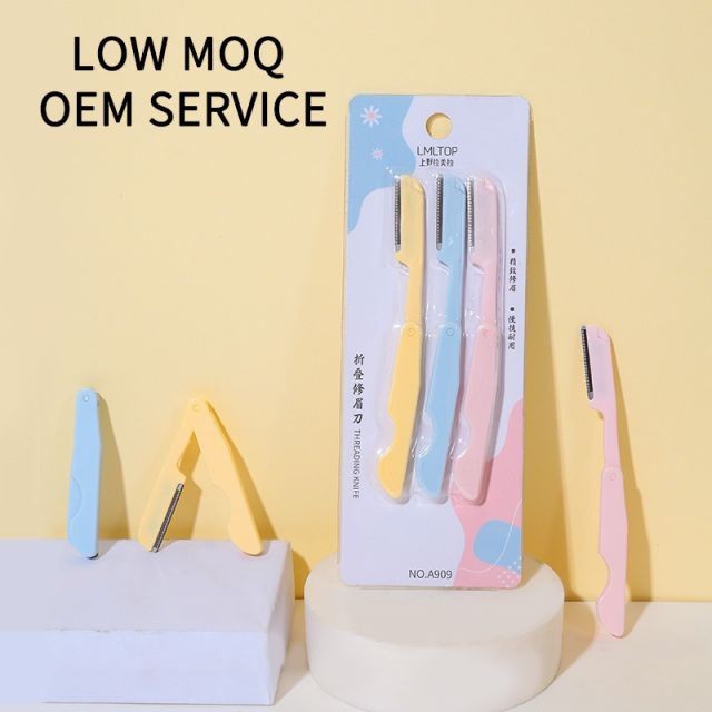 LMLTOP 3pcs Hot Sale Dermaplaning Facial Razor For Women Foldable Eyebrow Razor Trimmer OEM Hair Remover Eyebrow Razor Set A909