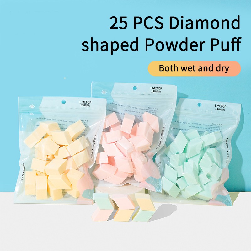 OEM LMLTOP 25pcs Wholesale Rhombus Shape Makeup Puff Cosmetic Sponge Packaging Wet And Dry Dual Use Makeup Puff Sponge B0943