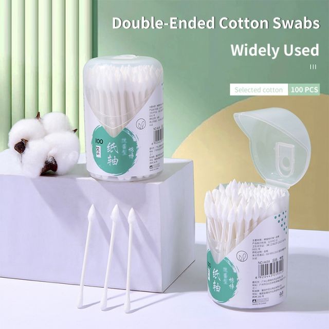 LMLTOP 100pcs Pointed Head Ear Cotton Swabs Eco Friendly Round Double head Soft Cotton Buds Paper Stick Cotton Buds A654