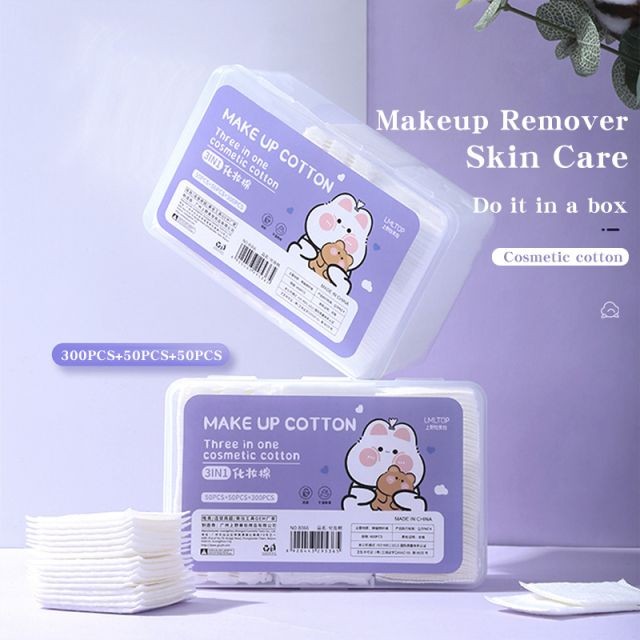 LMLTOP 3 In 1 Square 400pcs Cosmetic Cotton Pad Thick Makeup Remover Cotton High Quality Thin Cotton Pads For Face B366