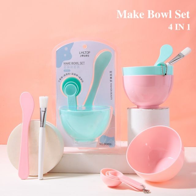 LMLTOP 4 In 1 Beauty Skin Care Diy Face Mask Skin Care Mask Bowl Set Spoon Spatula Face Masking Brush And Bowl D0896