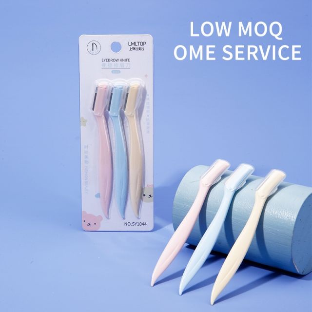 LMLTOP OEM 3pcs Face Care Tools Plastic Eyebrow Razor Colorful Stainless Steel Blade Eyebrow Trimmer Personal Label SY1044