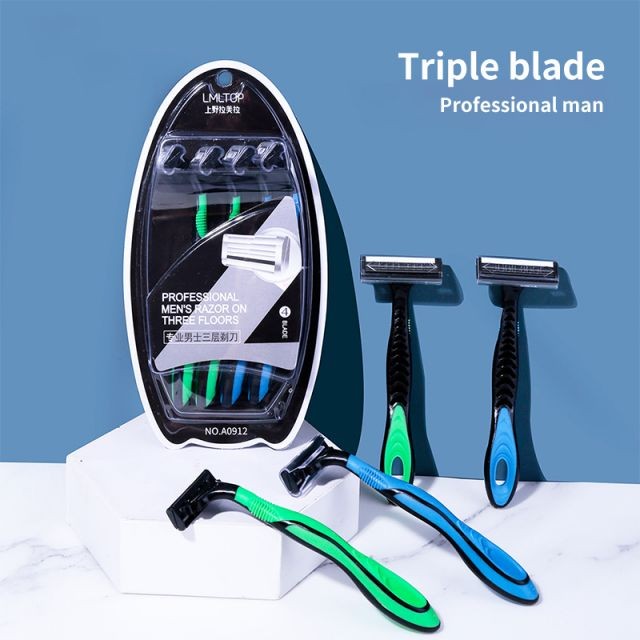 LMLTOP OEM Low Price 4pcs Comfortable Triple Blades Shaving Knife Non-Slip Handle Shaver For Men Portable Shaver A0912